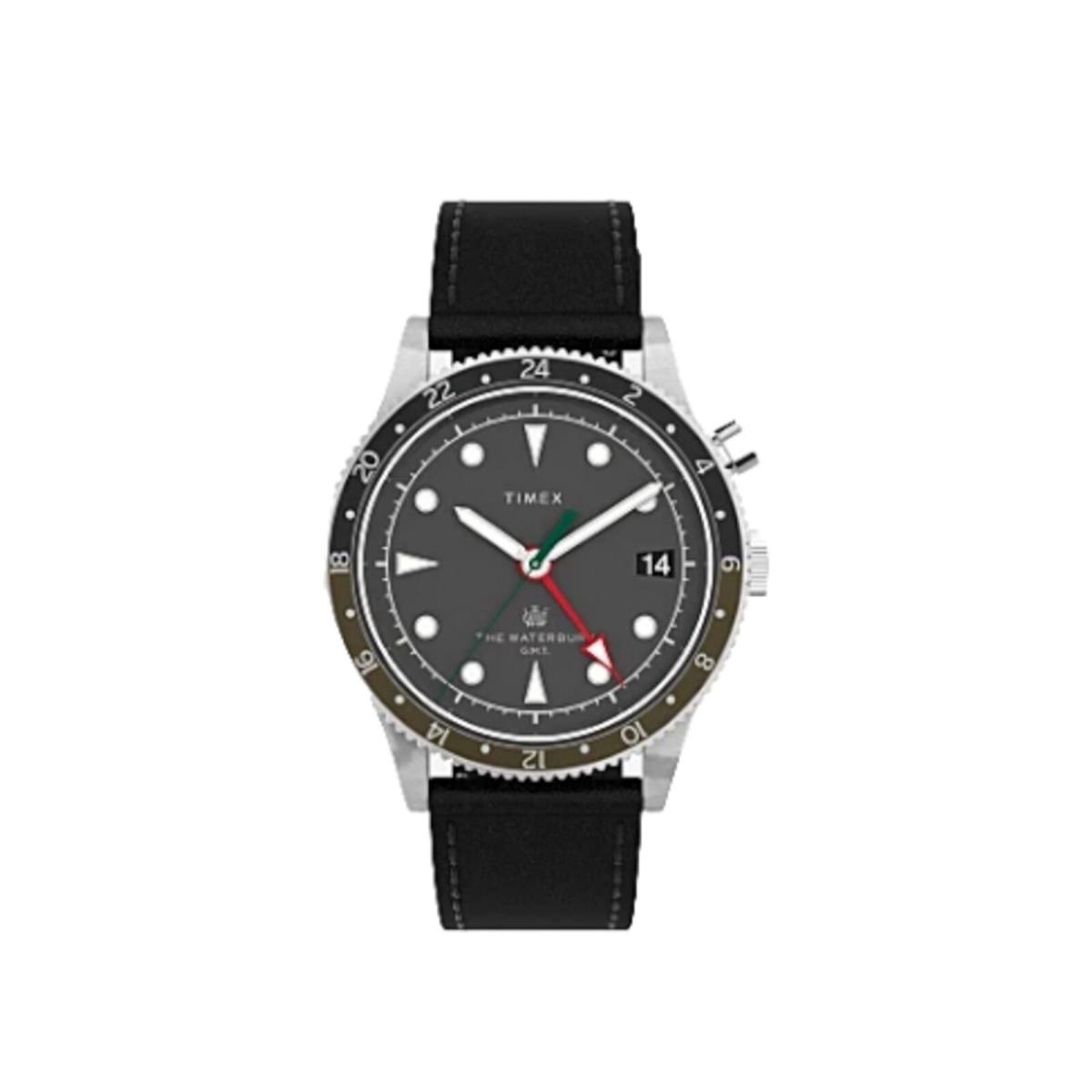 Timex Waterbury Traditional Gmt 39mm Leather Strap Black Watch TW2V28700VQ