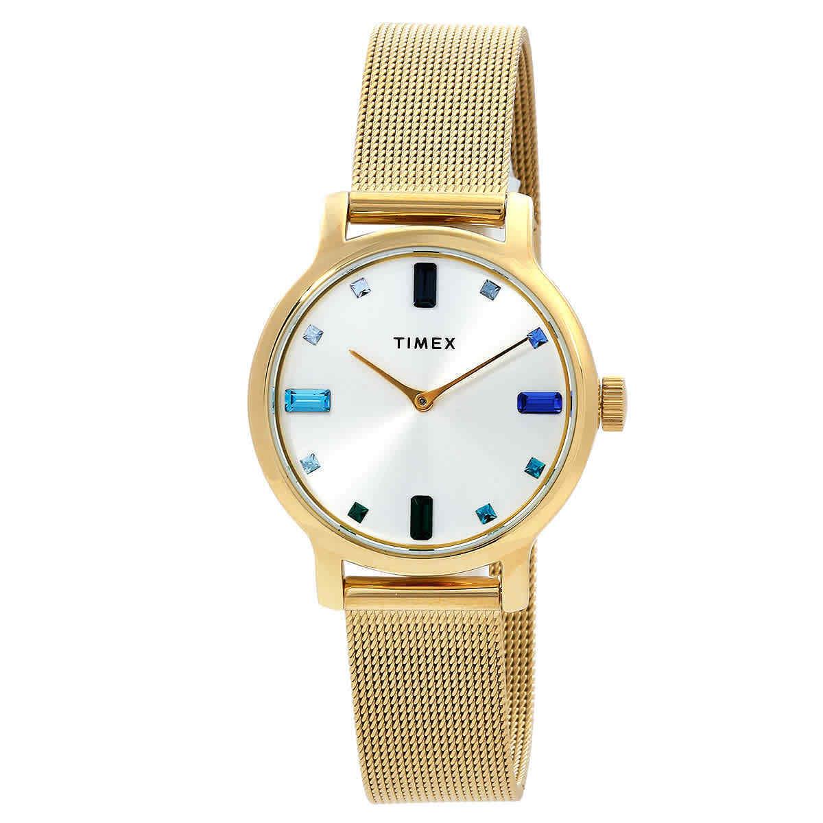 Timex Transcend Quartz Crystal Silver Dial Ladies Watch TW2U86900 - Dial: Silver, Band: Gold-tone, Bezel: Gold-tone