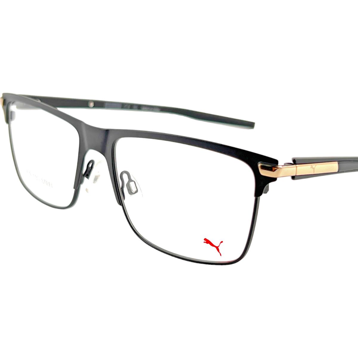 Puma PU02760 Mens Metal Eyeglass Frame 001 Black 58-17 Stainless Steel w Case
