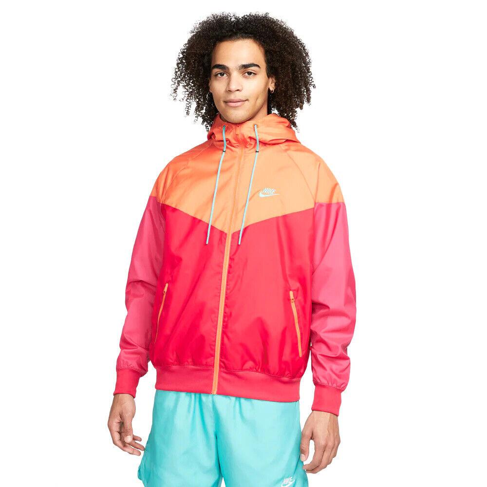 Men`s Nike Red Clay/orange/light Crimson Sportswear Windrunner Hooded Jacket