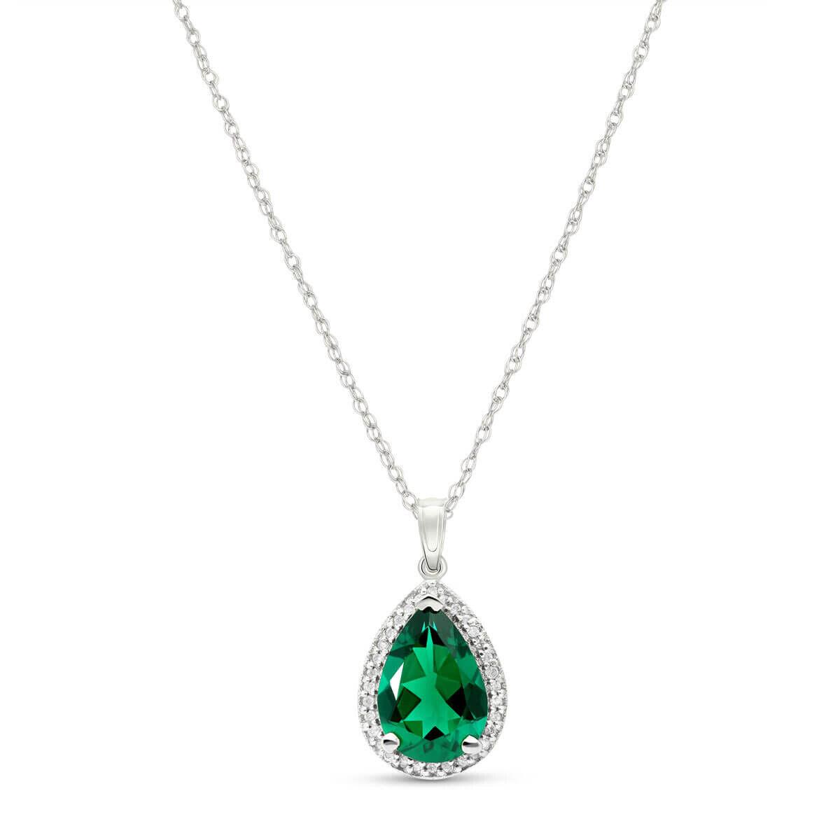 Tiffany & Co. 14K Solid White Gold Necklace with Natural Diamonds and Emerald 3.16 Ctw