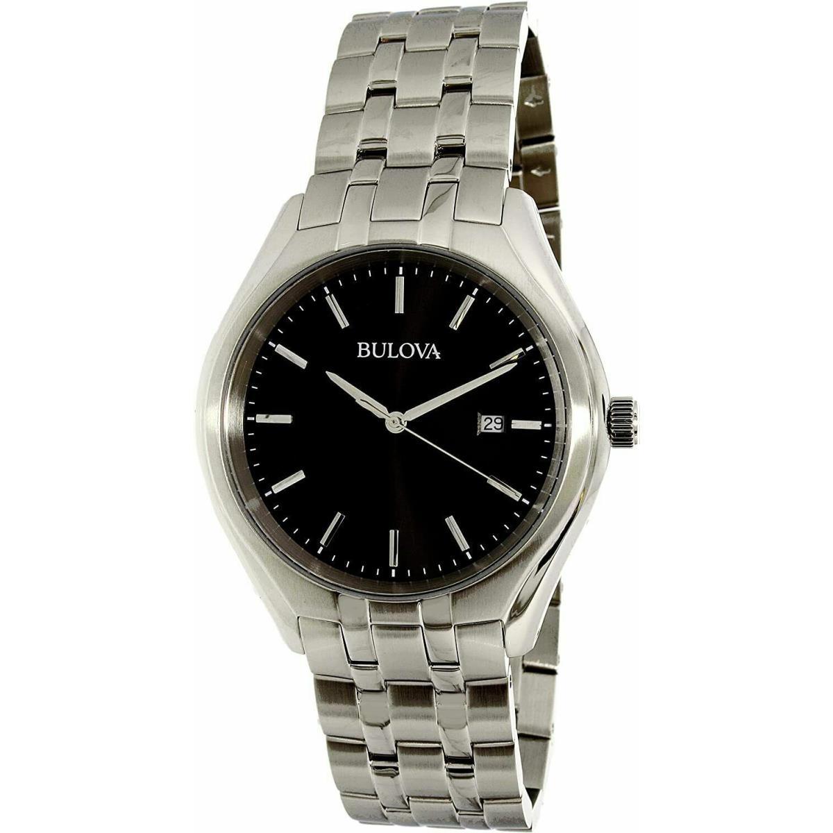 Bulova 96B265 Men`s Black Dial Date Silver Tone Classic Quartz Watch - Dial: Black, Band: Silver, Bezel: Silver