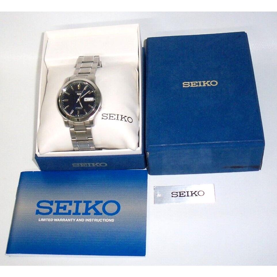 Seiko 5 Mens 7S26-02J0 Automatic Watch 21 Jewel Day Date SS Band Black Dial