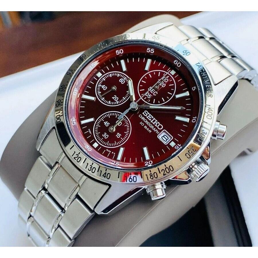 Seiko Spirit Red Dial Chronograph Stainless Steel Men`s Watch SBTQ045