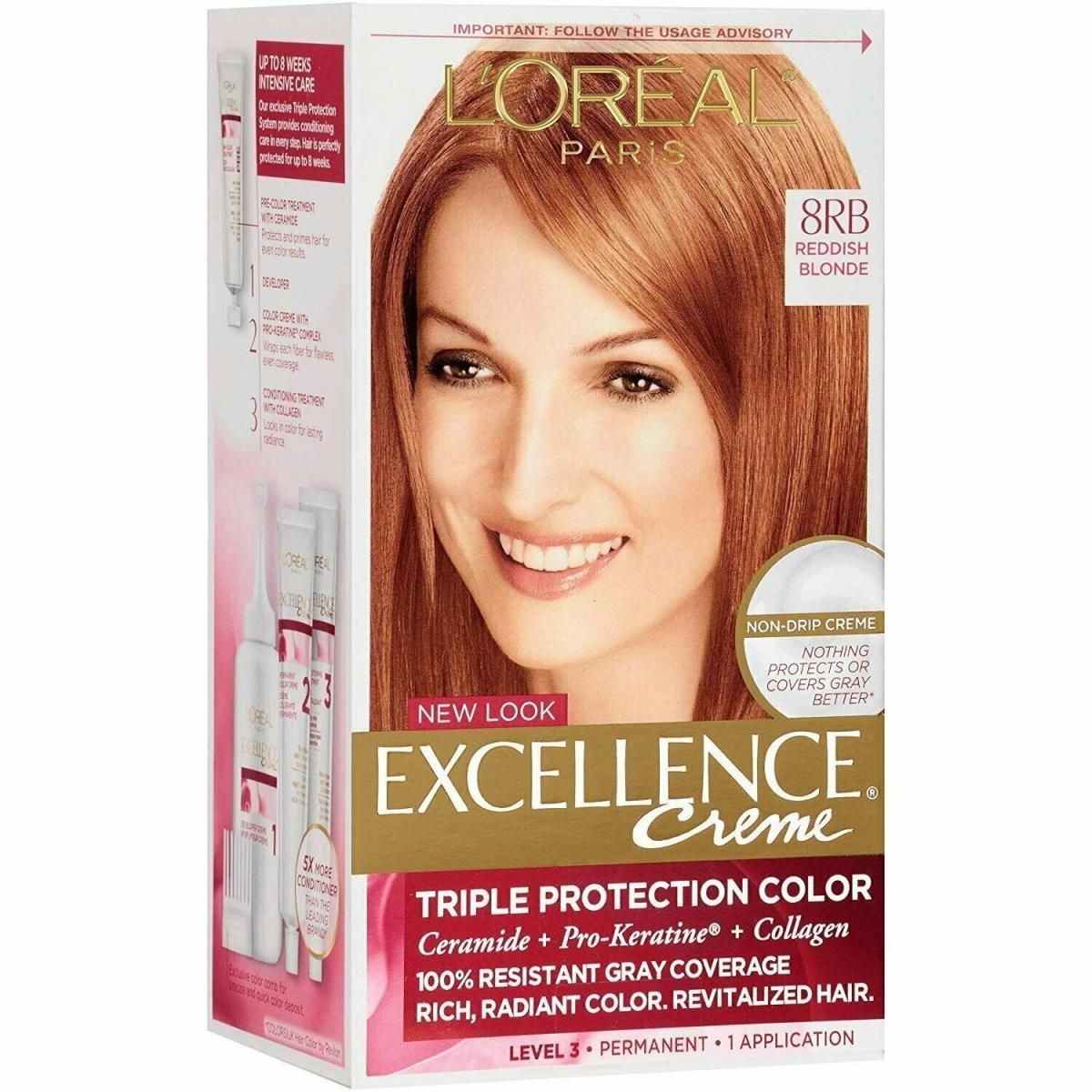 L`oreal Excellence Non-drip Creme Permanent Hair Color 8RB Reddish Blonde 3 Pack