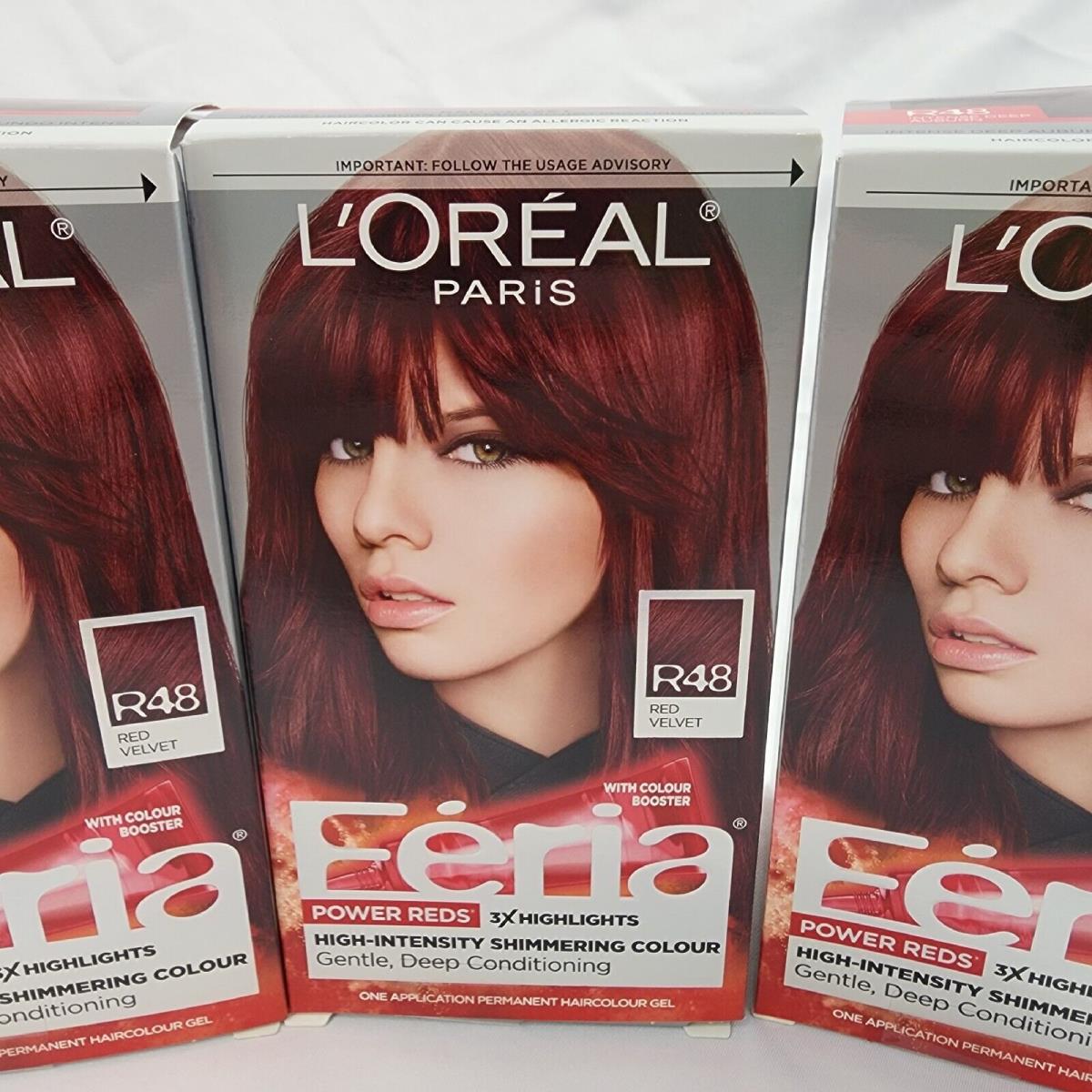 x3 Loreal Pairs Feria Power Red Permanent Hair Color R48 Intense Deep Auburn