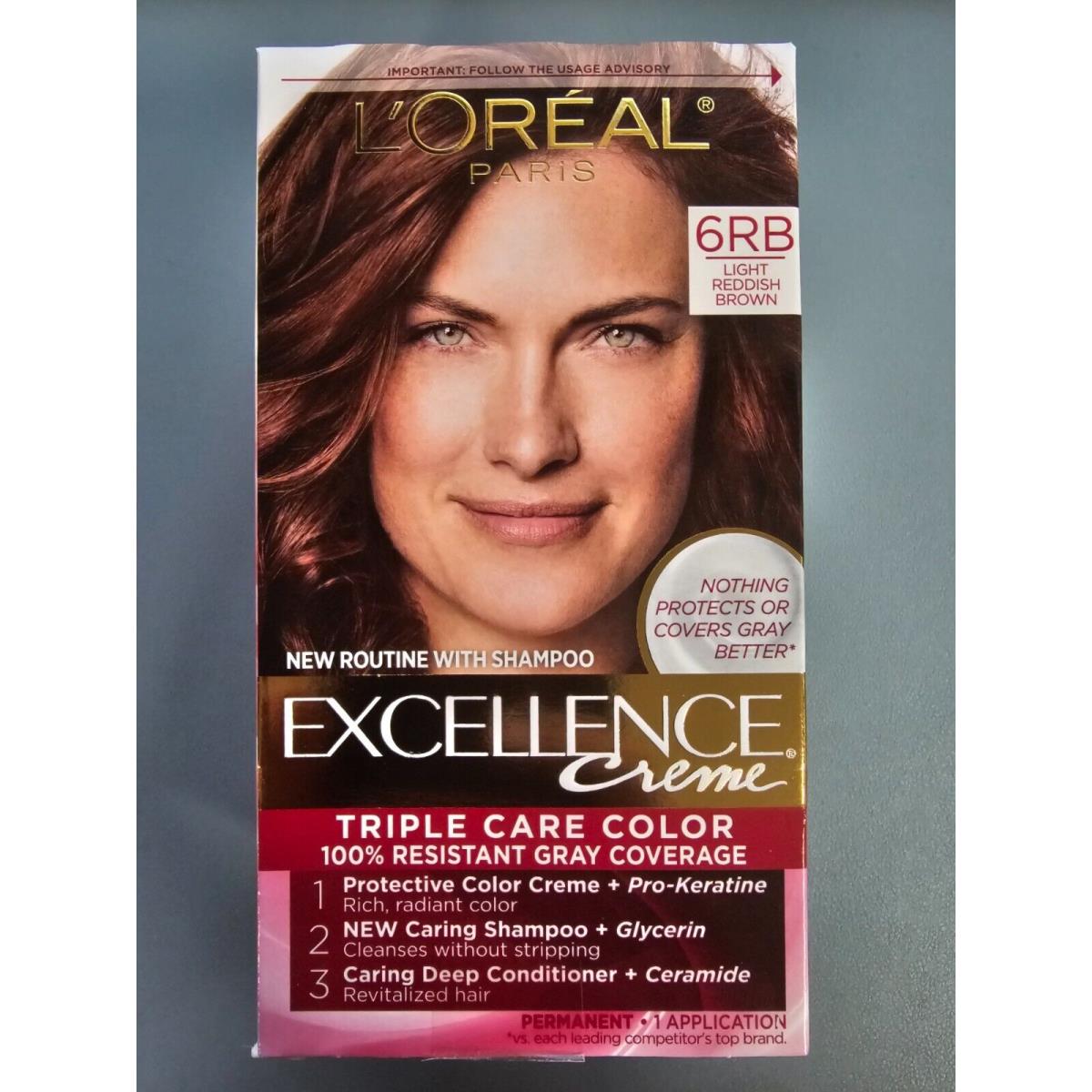 3 Pack L`oreal Excellence Creme Triple Protection Color 6RB Light Reddish Brown