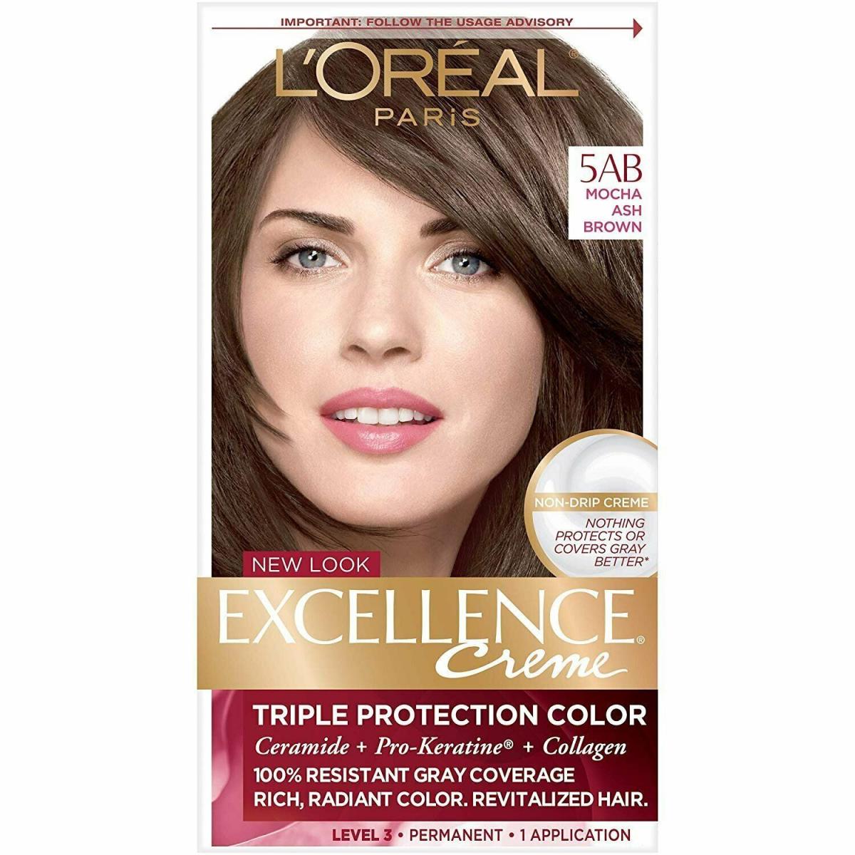 Loreal Excellence Hair Color Creme 5AB Mocha Ash Brown Nondrip 1 ct Pack of 3