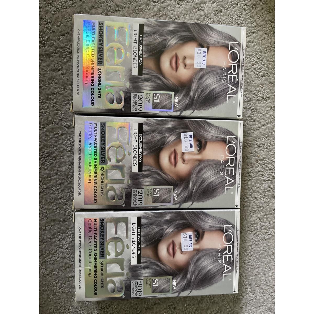 3 Boxes Of L`oreal Paris F Ria Smokey Silver S1 3X Highlights Loreal Feria