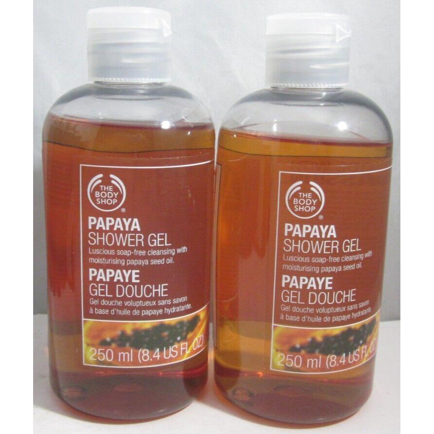 2 The Body Shop Bath and Shower Gel 8.4 oz Papaya Bottles Dented in See Pics