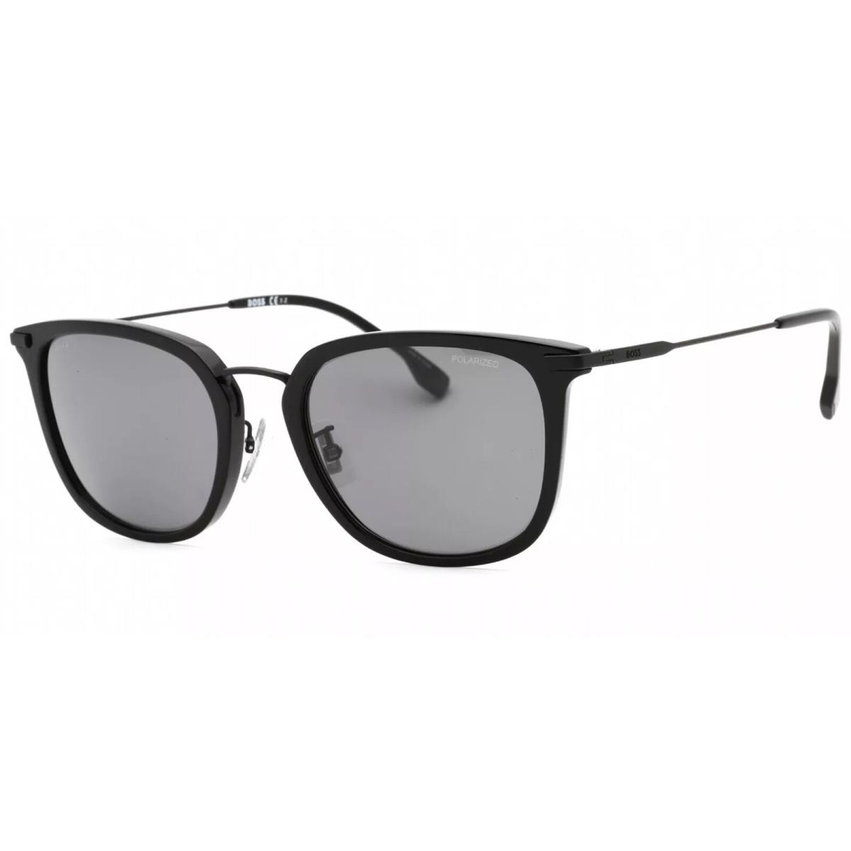 Hugo Boss Polarized Unisex Black Soft Square Sunglasses - BOSS1287FSK-0807-M9 - Frame: Matte/Shiny Black, Lens: Grey