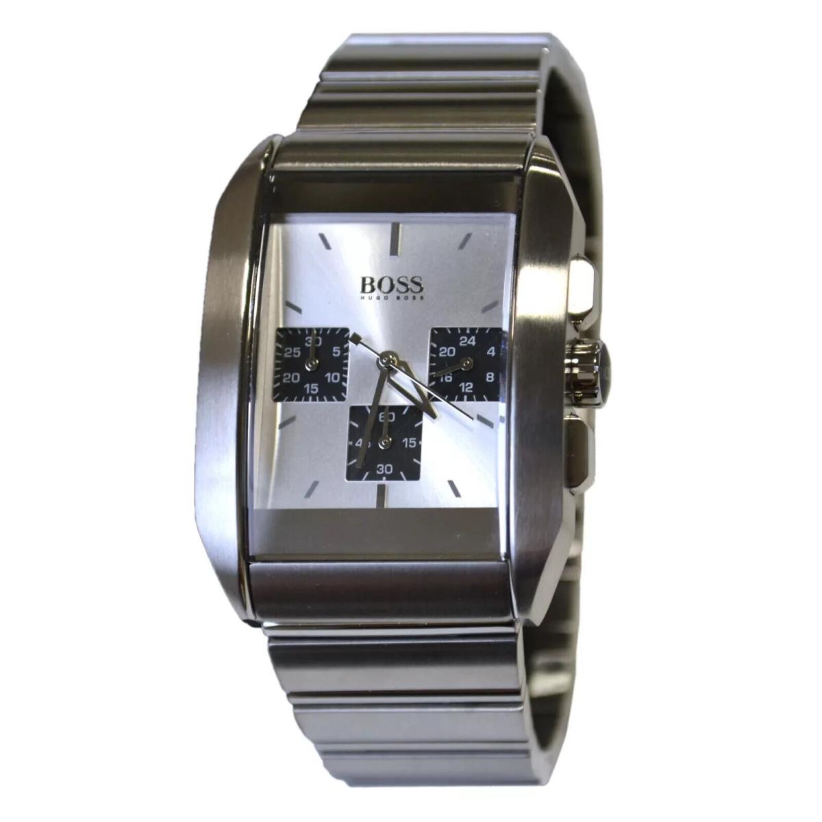 Hugo Boss Men`s Watch Stainless Steel Band Chronograph Rectangular Timepiece