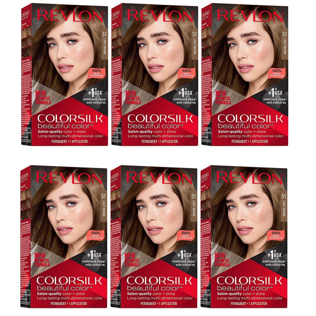 6 Revlon Colorsilk Beautiful Color Permanent Hair Dye 51 Light Brown No Ammonia