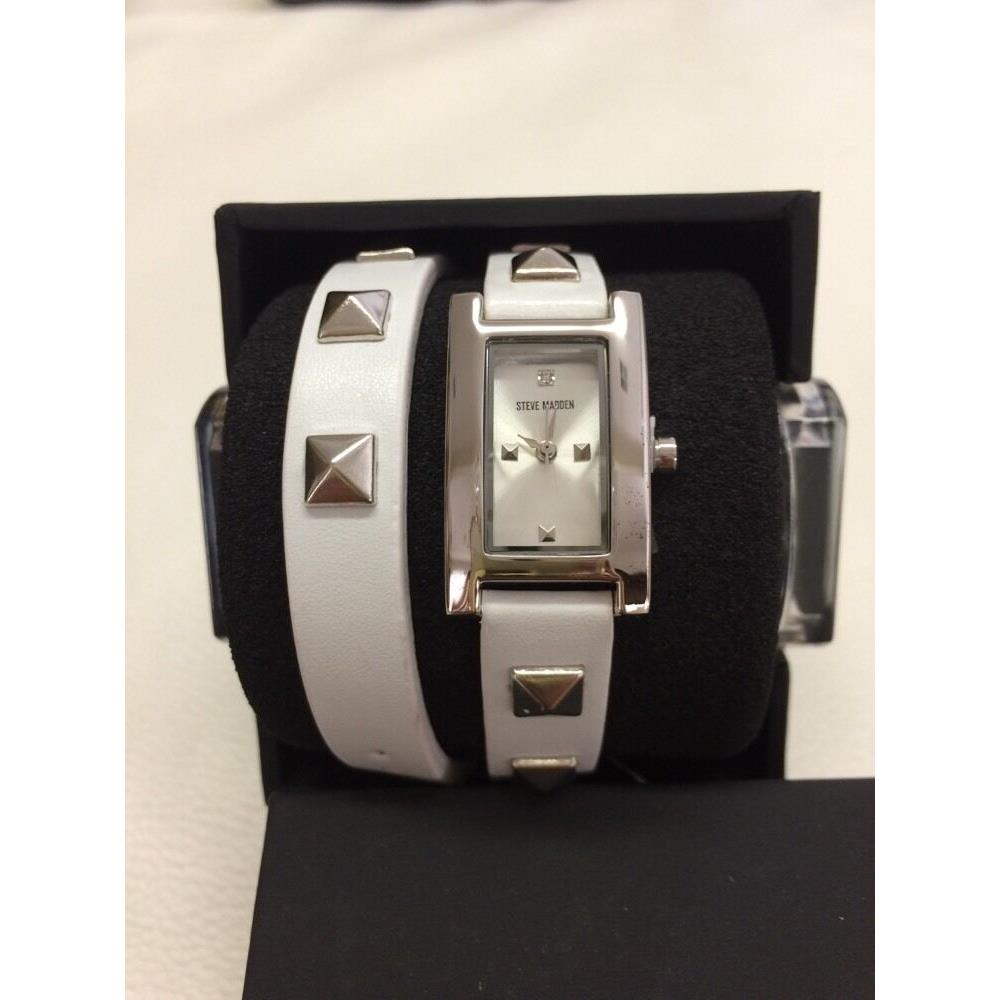 Steve Madden Studded Wht Leather Dbl Wrap Ladies Watch SMW00026-03