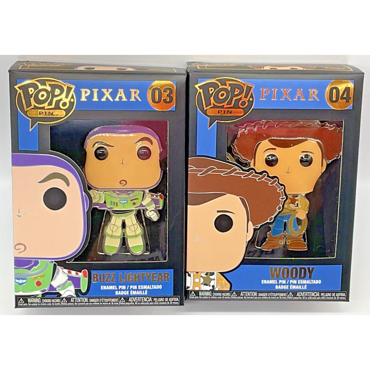 Woody 04 + Buzz Lightyear 03 Funko Pop Pins Disney Pixar 2020 Large Enamel P