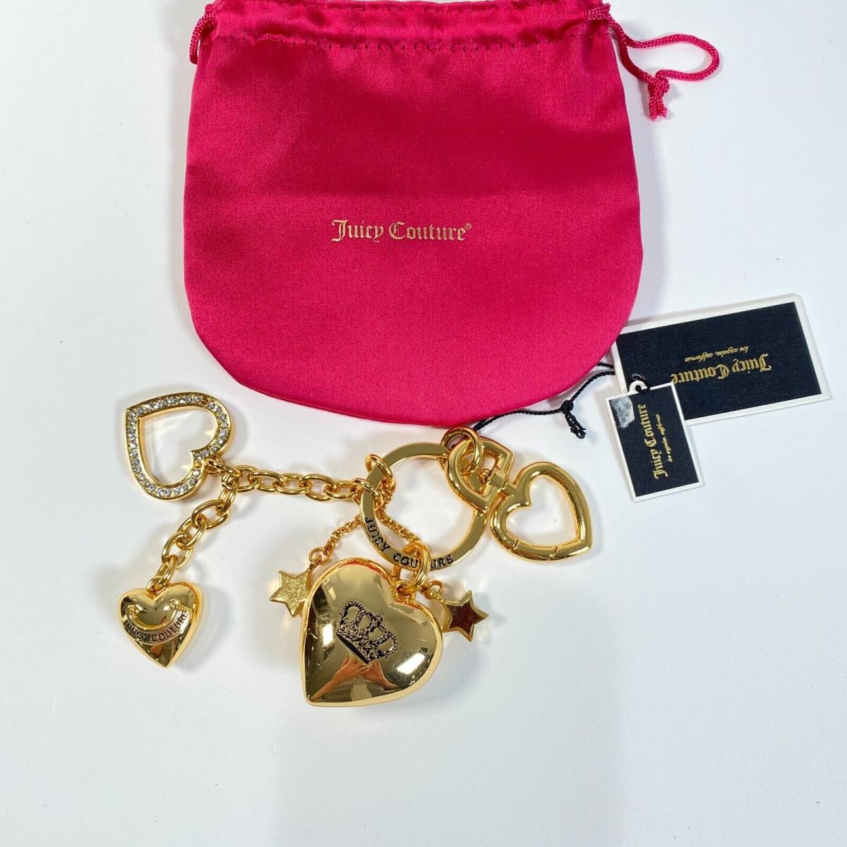 Juicy Couture Key Fob Bag Charm Hearts and Stars Gold Crystals Pink Bag
