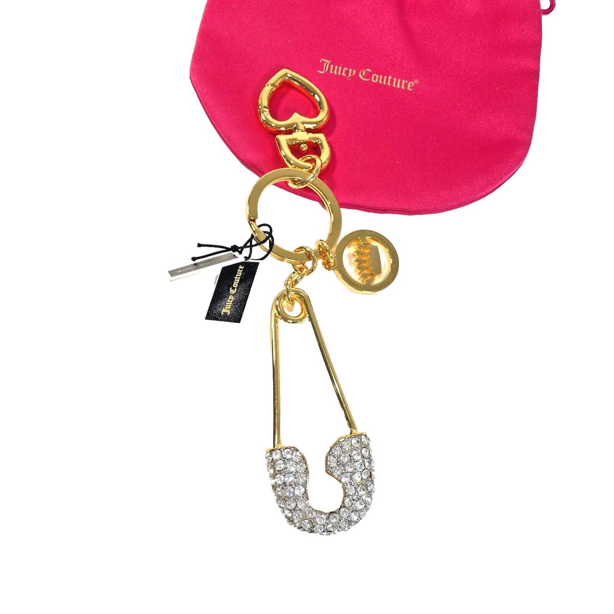 Juicy Couture Key Fob Bag Charm Pave Safety Pin Crown Gold