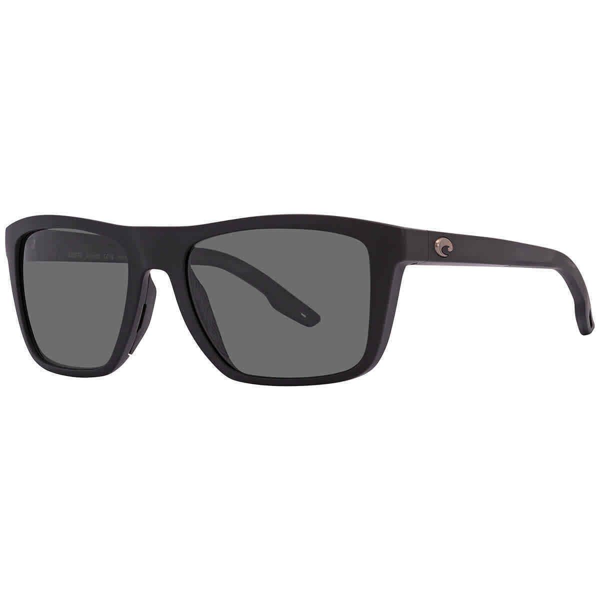 Costa Del Mar Mainsail Grey Polarized Glass Square Men`s Sunglasses 6S9107 - Frame: Black, Lens: Grey