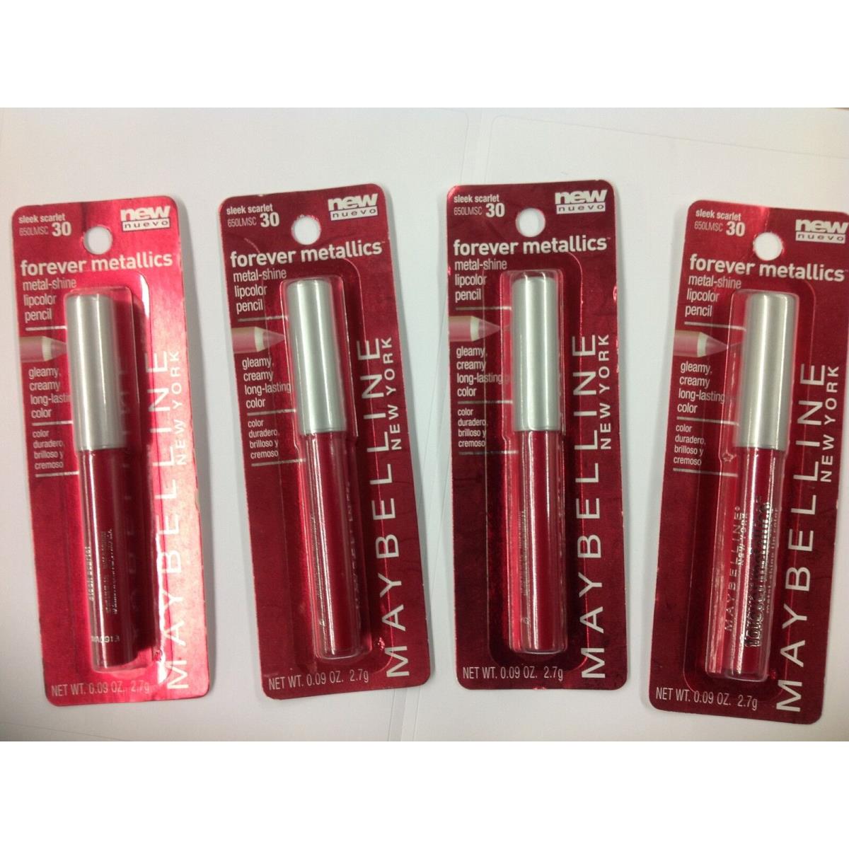 4 X Maybelline Forever Metallics Metal Shine Lip Color Pencil Sleek Scarlet