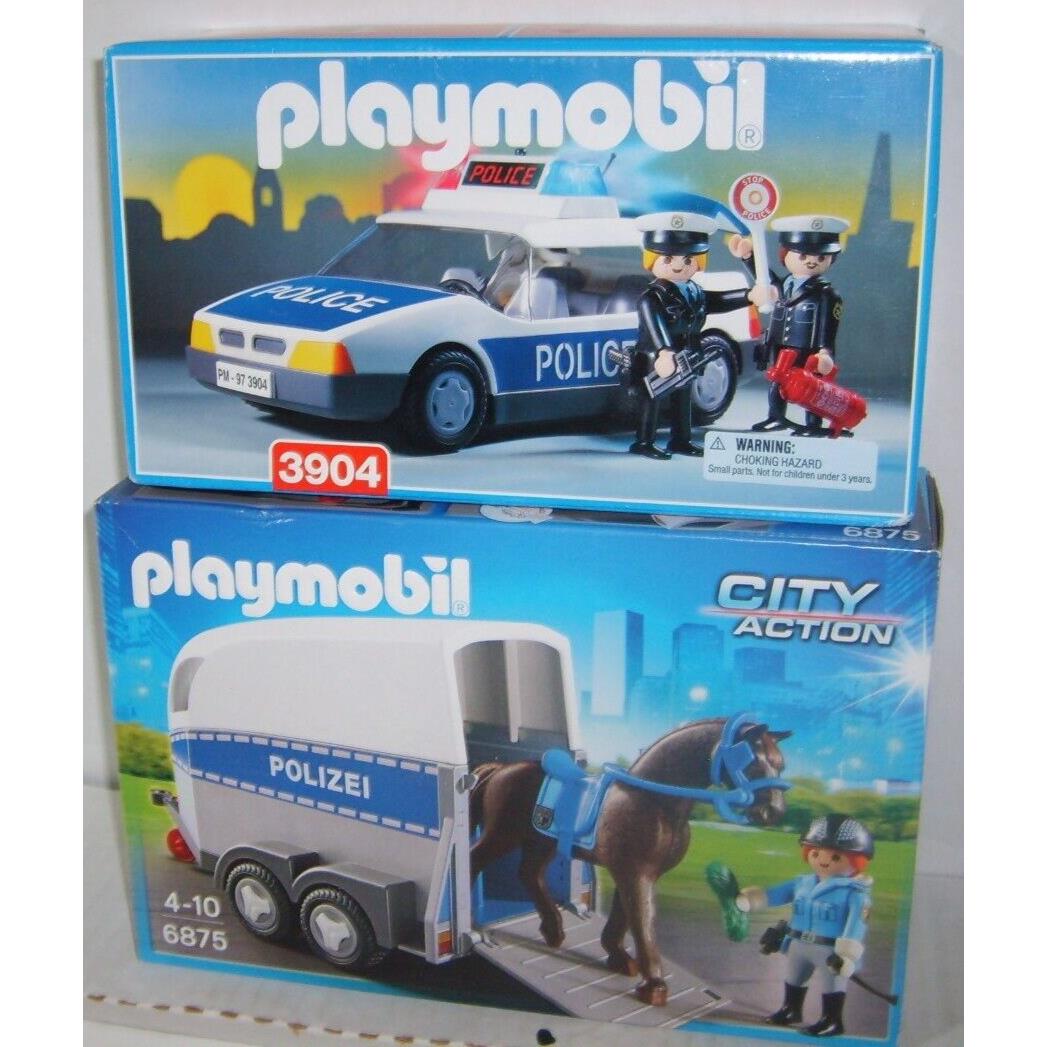 Playmobil 3904 Police Patrol Car Mounted Police Horse Trailer Set 6875