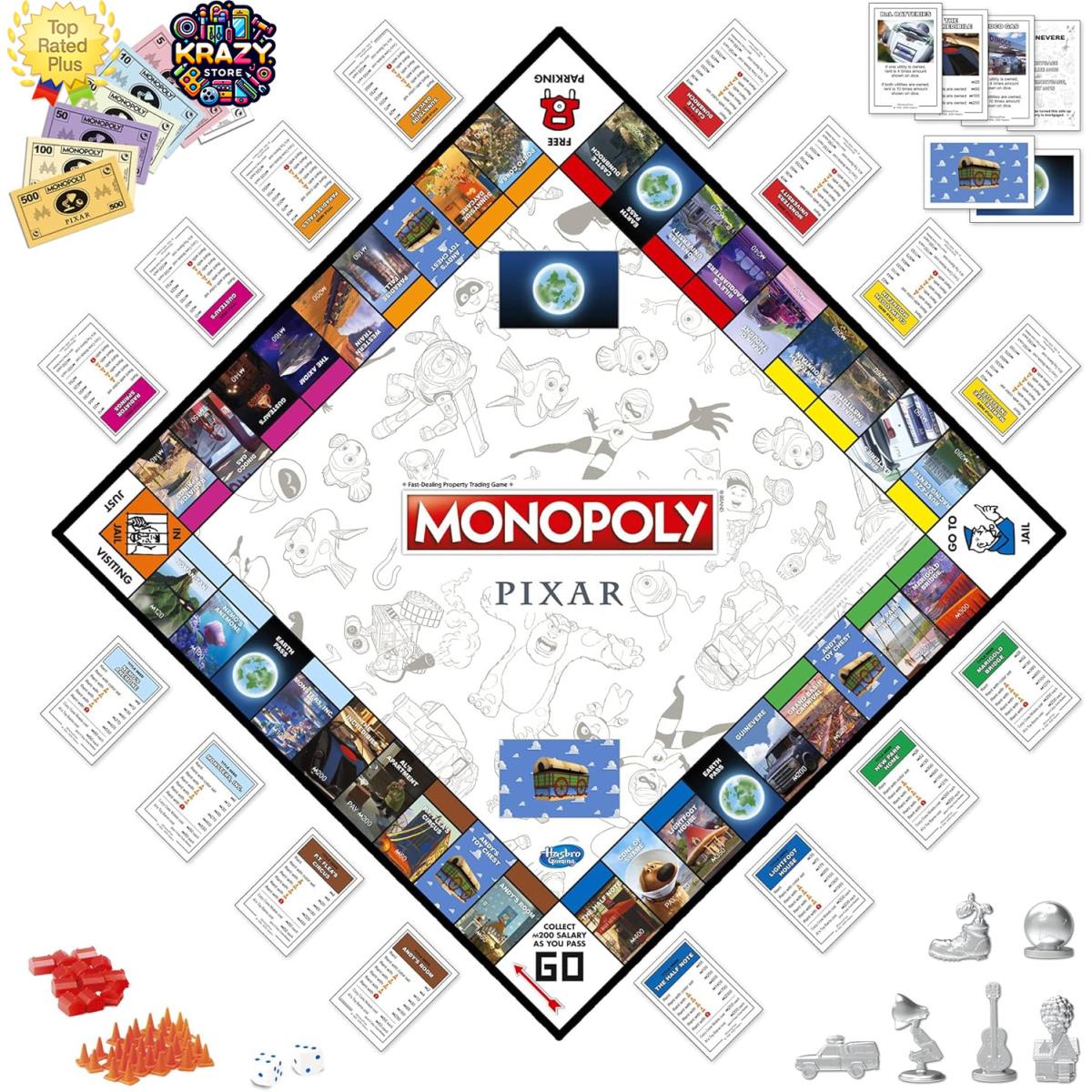 Monopoly Pixar Edition Board Game For Kids 8+ Exclusive