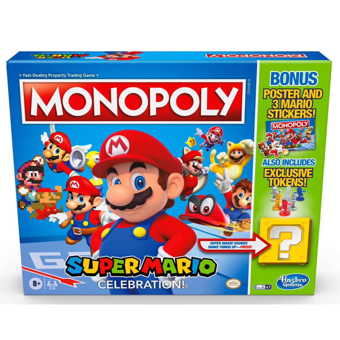 Super Mario Monopoly Celebration Edition Board Game with Poster and Stickers