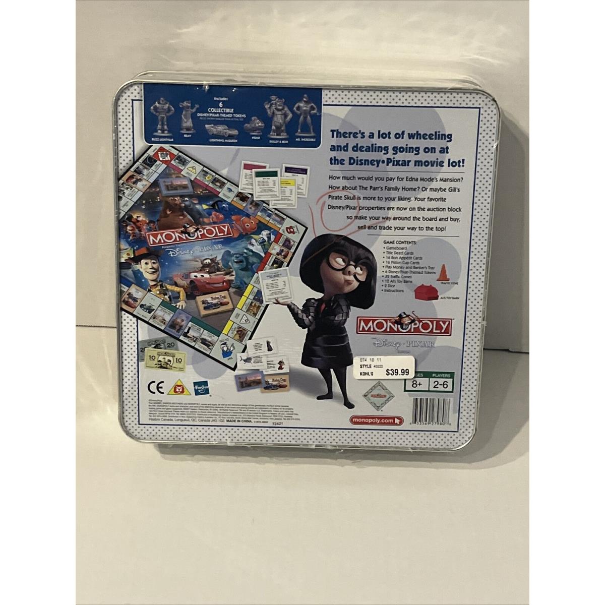 Monopoly Disney Pixar Edition 2007 Hasbro In Metal Tin Parts