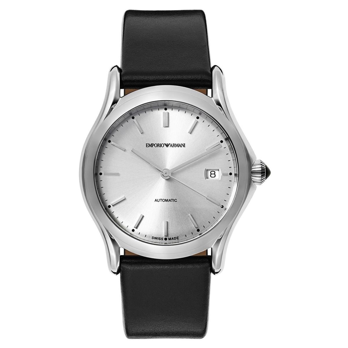 Emporio Armani Men`s Classic Silver Dial Leather Watch - ARS3102