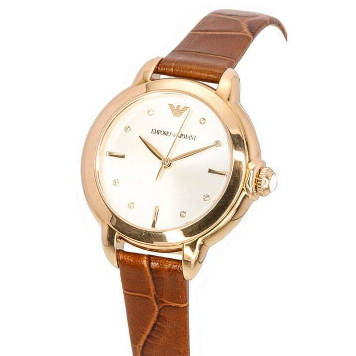 Emporio Armani Women`s Mia Quartz Silver Dial Brown Leather 32mm Watch AR11525