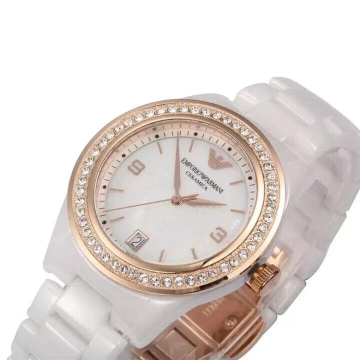 Emporio Armani Ceramica White Mother of Pearl/rose Gold Womens Watch AR1472