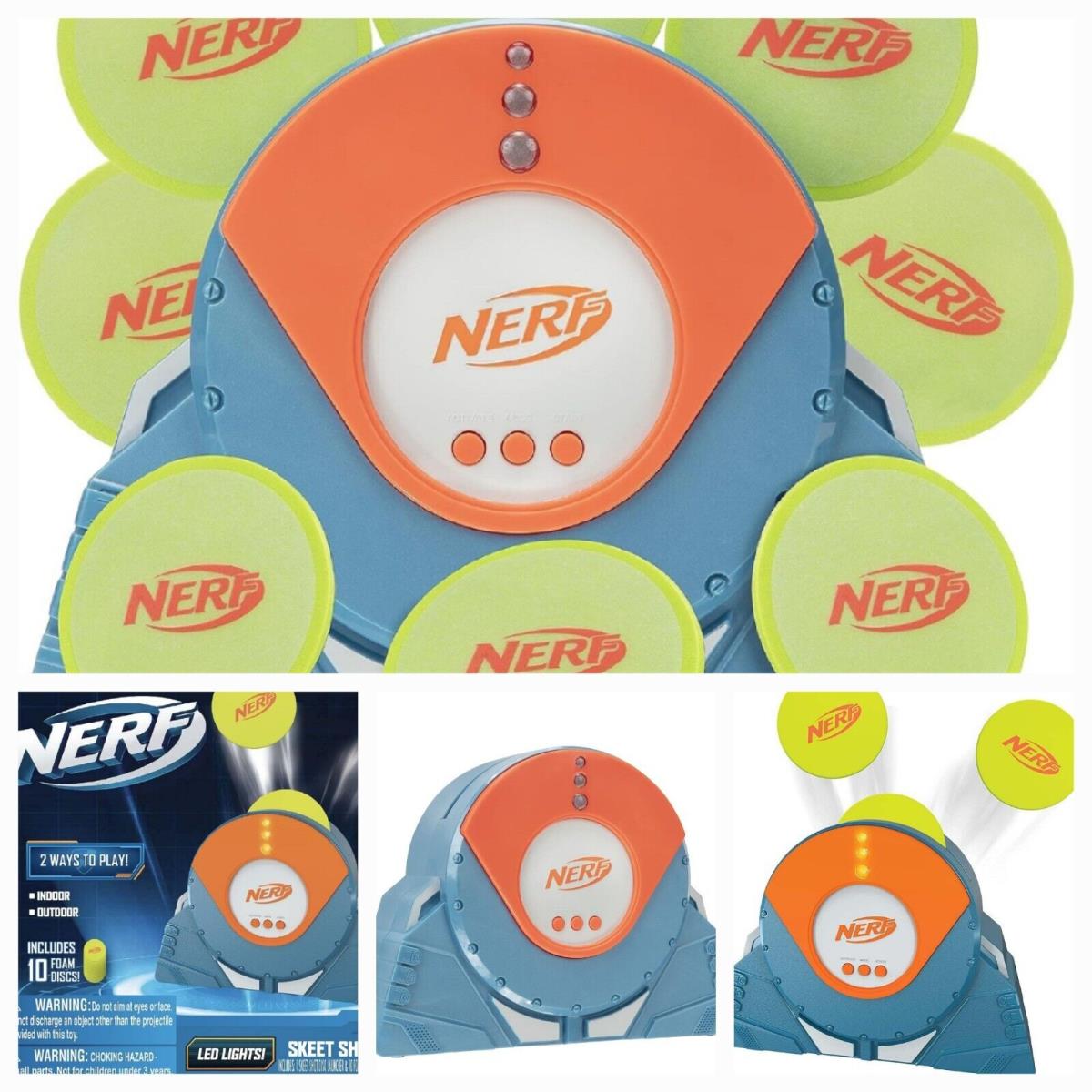 Nerf Skeet Shot Disc Launcher Exclusive 10 Disc Discs 6 Feet+ Compared to 5