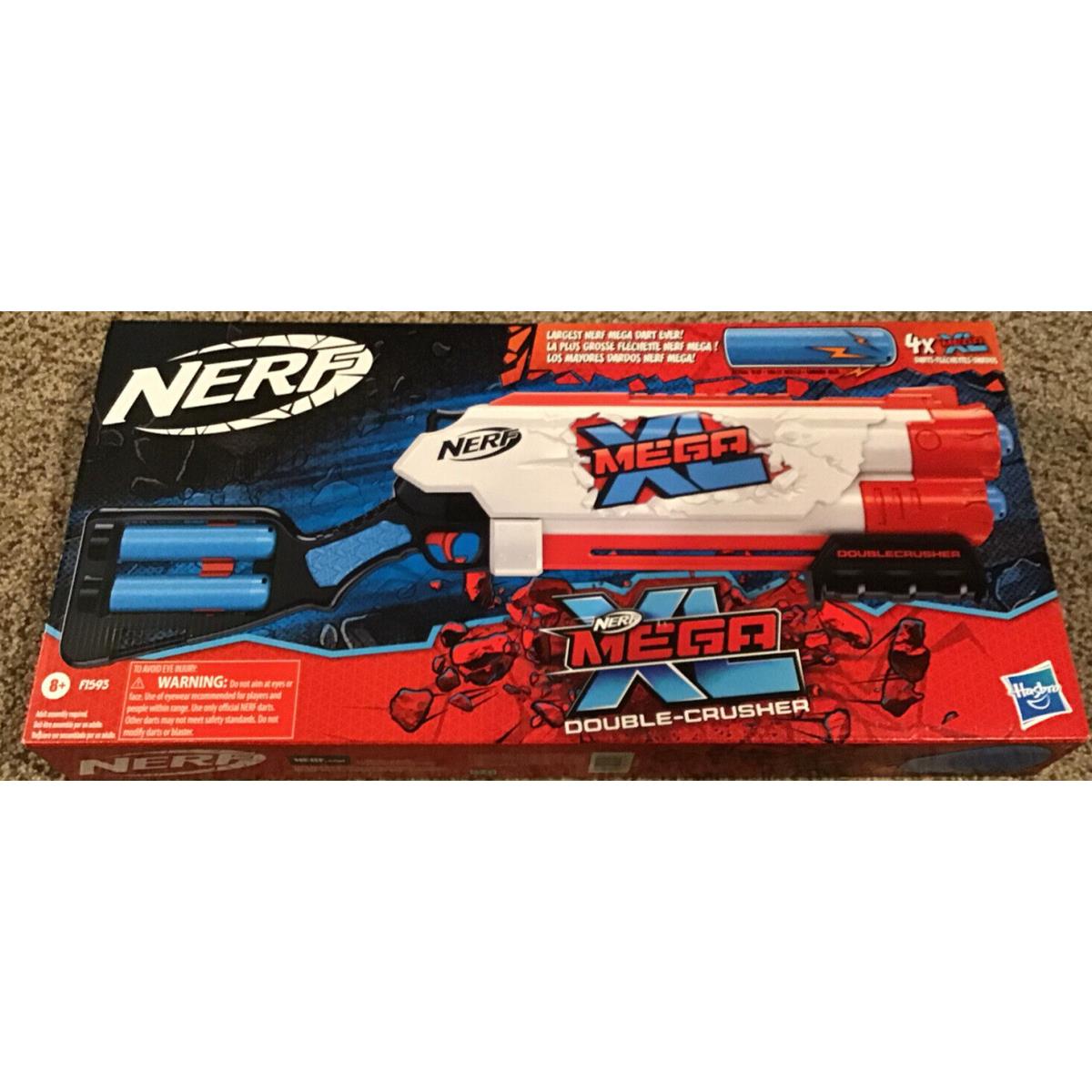 Nerf Mega XL Double Crusher Pump Action Double Barrel Whistle Darts x4 New