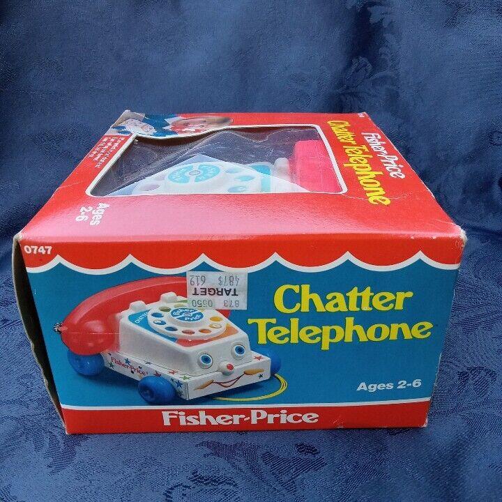 Fisher Price Chatter Telephone Pull Toy 747 Vintage 1985 Moving Eyes Orig Box