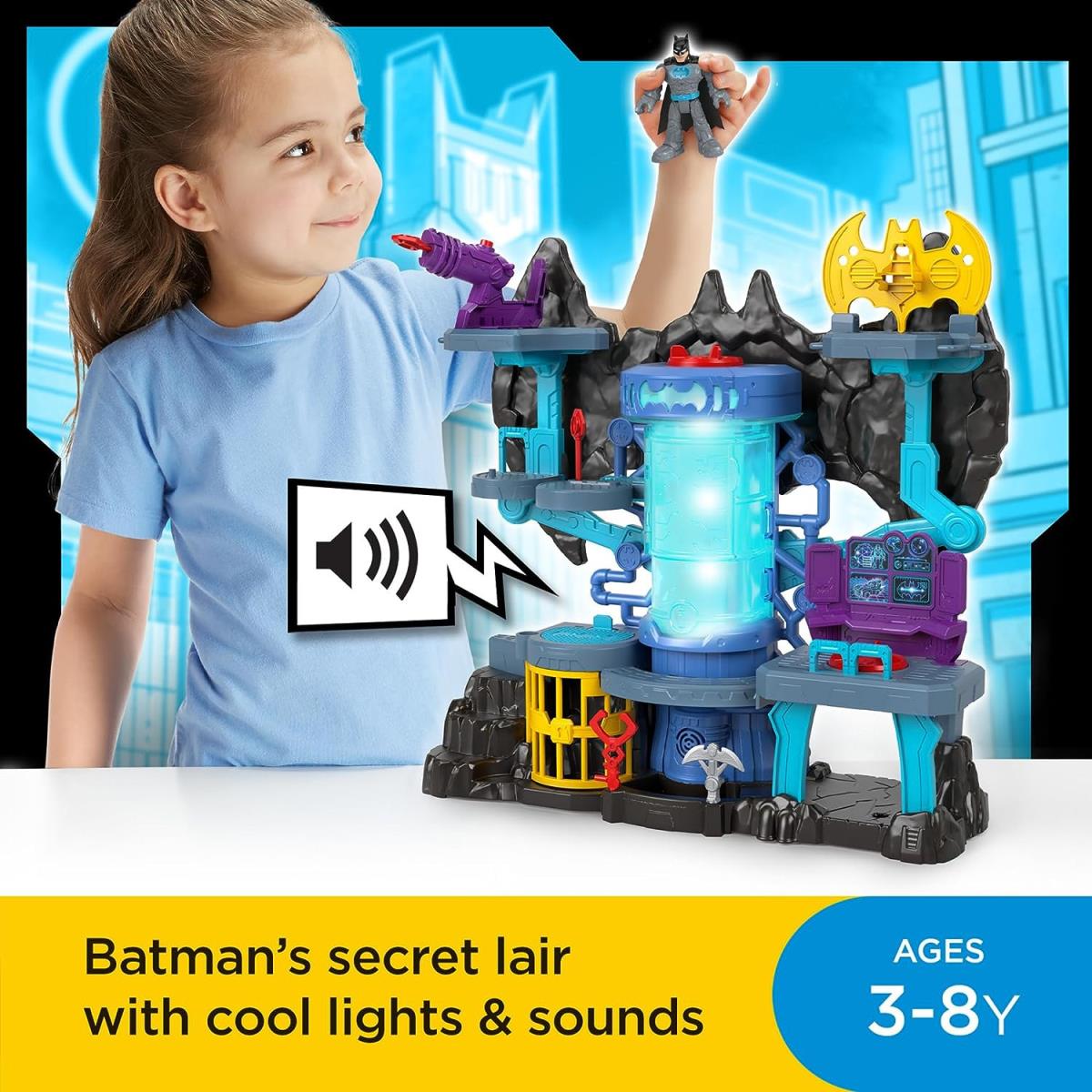 Imaginext DC Super Friends Batman Toy Bat-tech Batcave Playset with Lights For