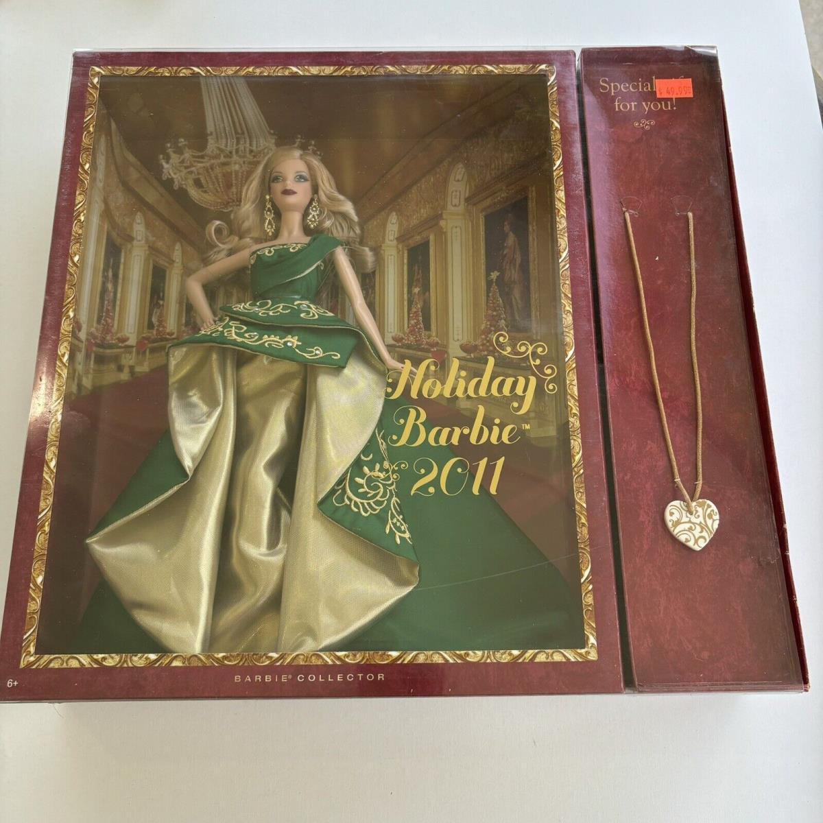 Holiday Barbie 2011 Doll with Special Gift Heart Necklace T7914 - Nrfb