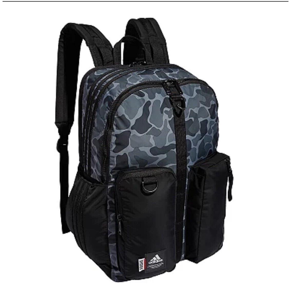 Adidas Backpack Full Size Bag 18.5 In. Black Nomad Camo 3 Stripe Fits Laptop
