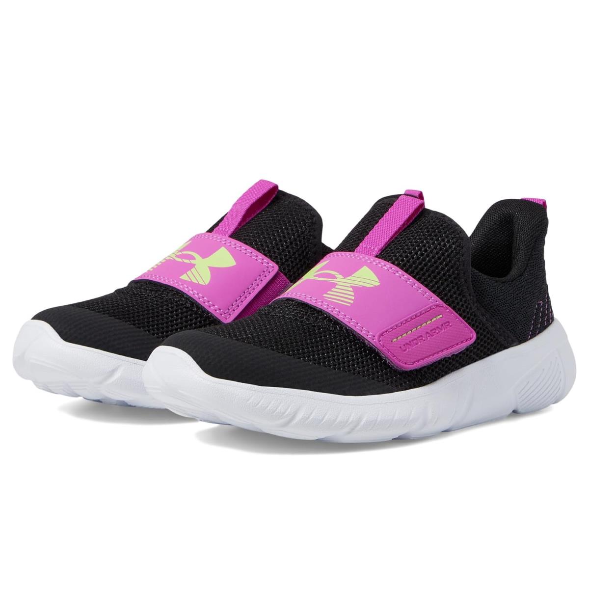 Girl`s Sneakers Athletic Shoes Under Armour Kids Flash Little Kid Black/Vivid Magenta/Morph Green