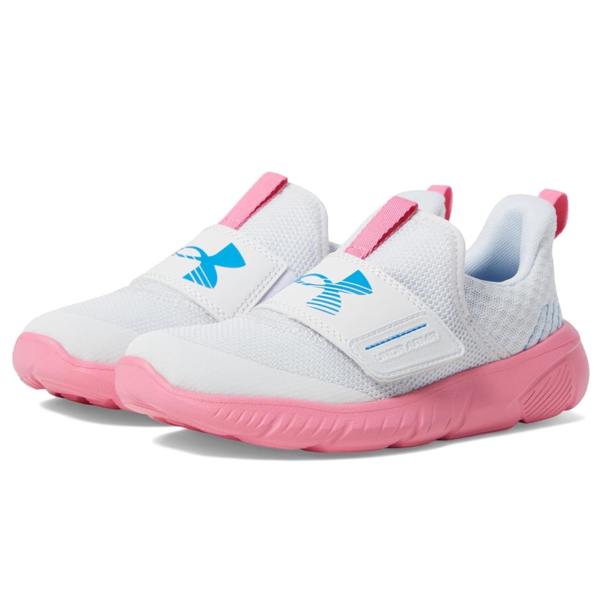 Girl`s Sneakers Athletic Shoes Under Armour Kids Flash Little Kid Distant Gray/Sunset Pink/Photon Blue