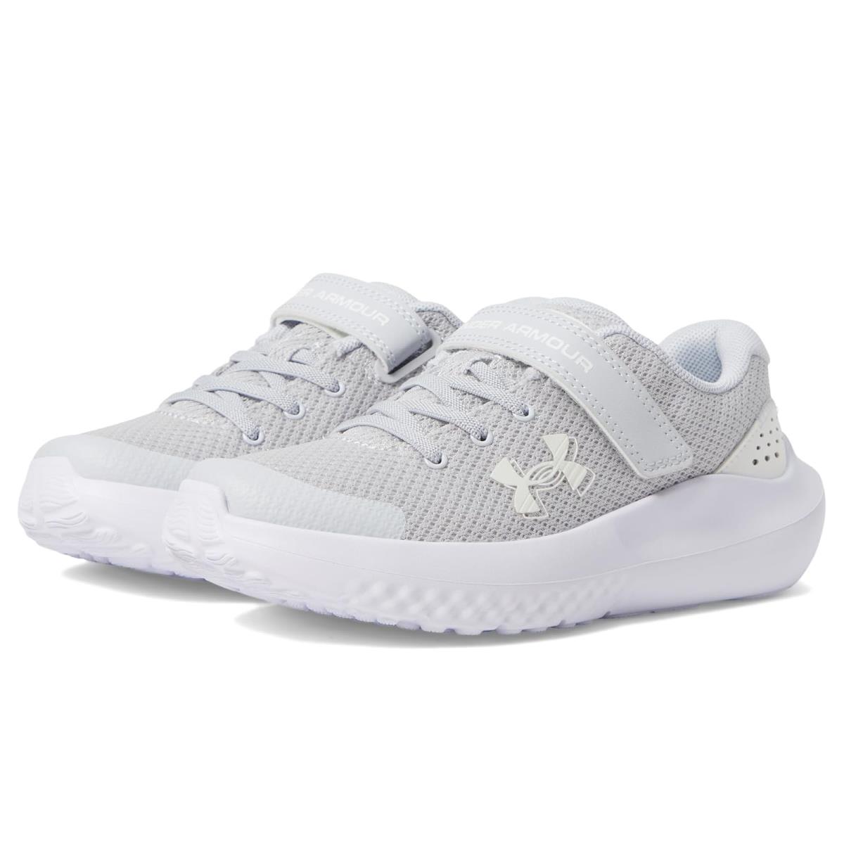 Girl`s Shoes Under Armour Kids Surge 4 Alternate Closure Little Kid Halo Gray/White/Iridescent