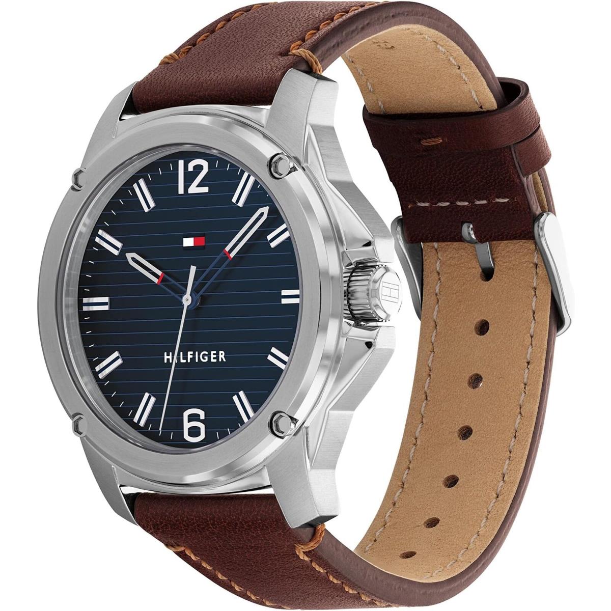 Tommy Hilfiger 1710484 Men`s Stainless Steel Leather Strap Watch Brown 44mm