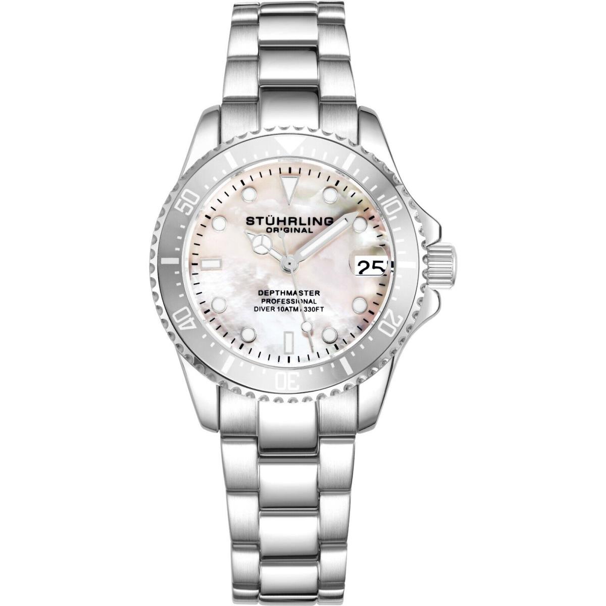 Stuhrling 3950L Women`s Underwater Svelte 32mm Mop Stainless Link Bracelet Watch