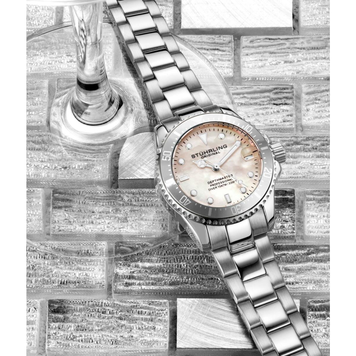 Stuhrling 3950L Women`s Underwater Svelte 32mm Mop Stainless Link Bracelet Watch