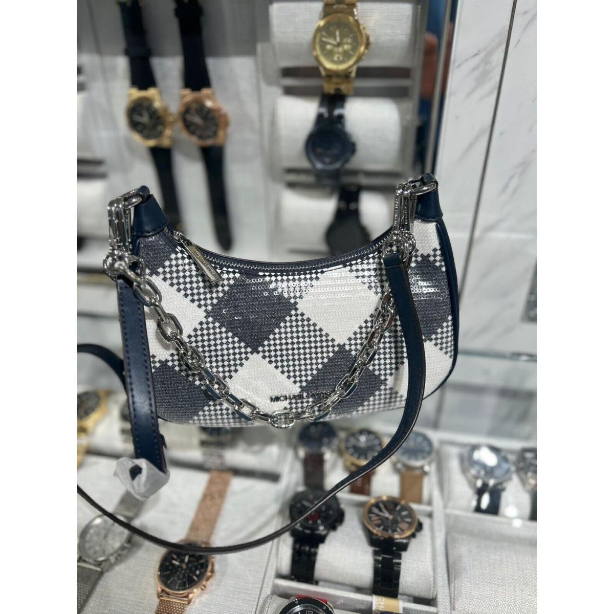 Michael Kors Cora Medium Pouchette Chain Crossbody Shoulder Bag Handbag Purse MK NAVY