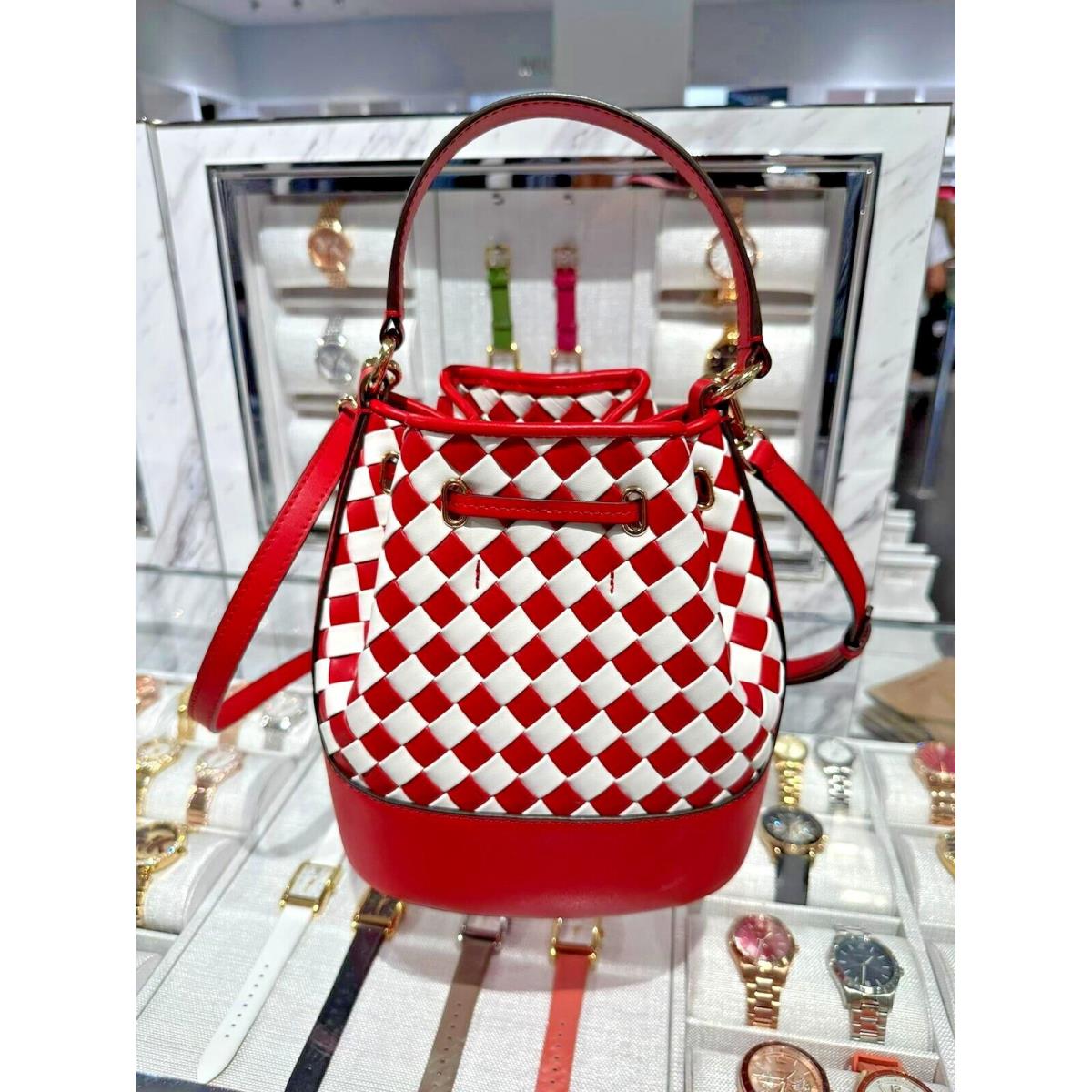 Michael Kors Reed Medium Belted Bucket Messenger Top Handbag Purse Bag Handbag BRIGHT RED