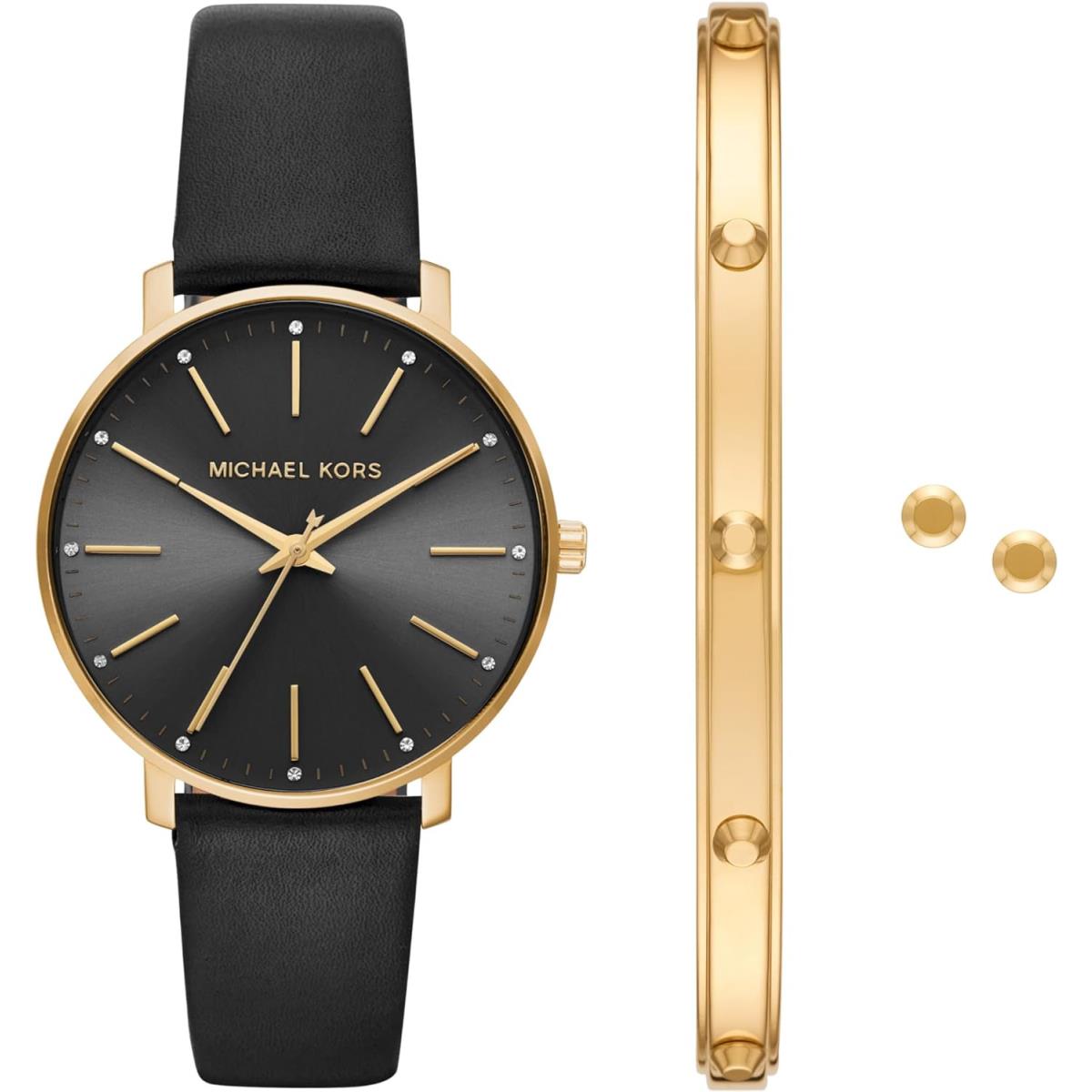 Michael Kors Pyper Stainless Steel Women`s 38mm Quartz Watch - Color Choices All Gold/Black Gift Set