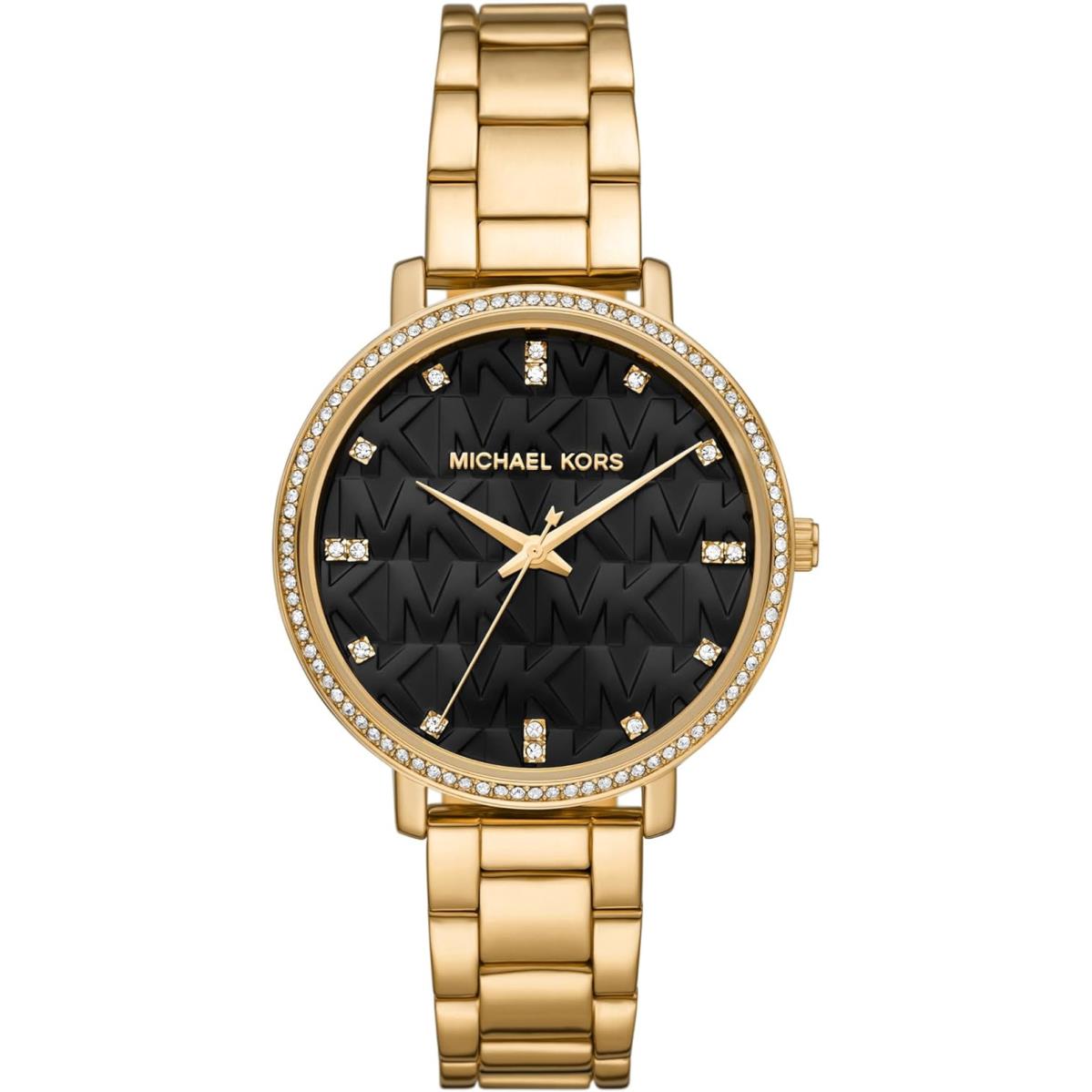 Michael Kors Pyper Stainless Steel Women`s 38mm Quartz Watch - Color Choices All Gold Black Logo