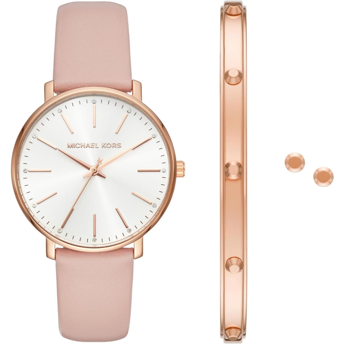 Michael Kors Pyper Stainless Steel Women`s 38mm Quartz Watch - Color Choices All Rose Gold/Pink Gift Set