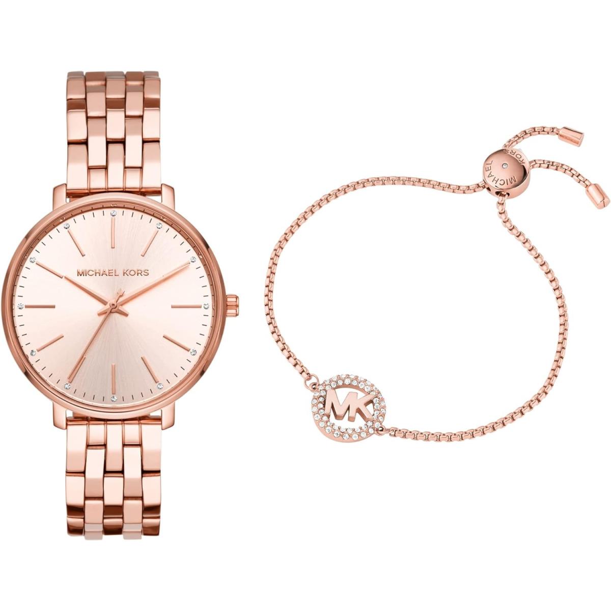 Michael Kors Pyper Stainless Steel Women`s 38mm Quartz Watch - Color Choices All Rose Watch + Bracelet Bundle