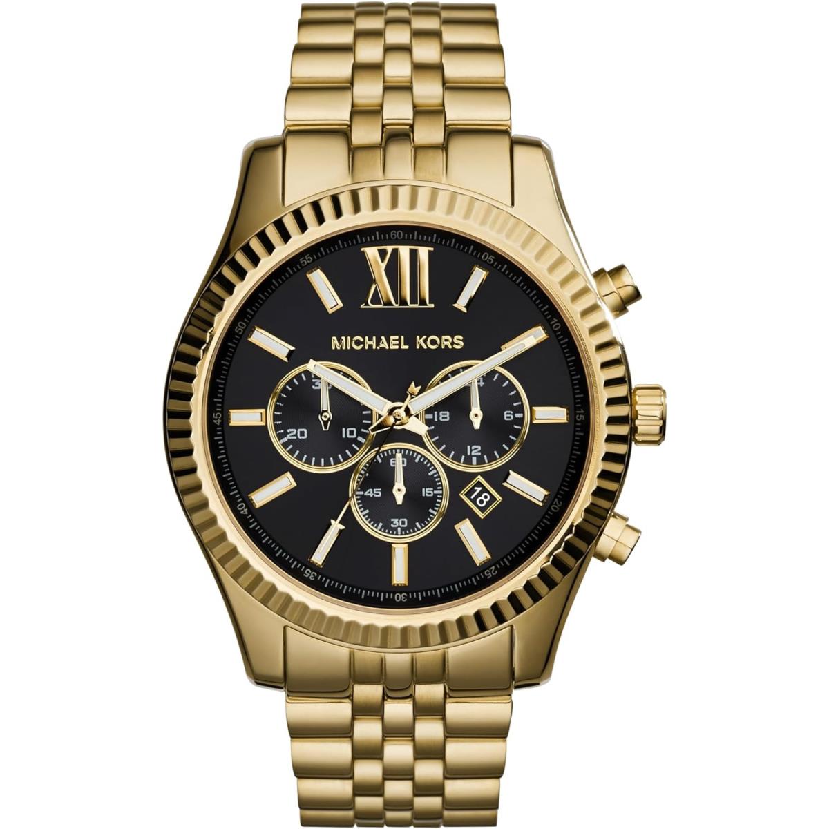 Michael Kors Lexington Men`s Watch Stainless Steel Bracelet Watch For Men All C Gold/Black