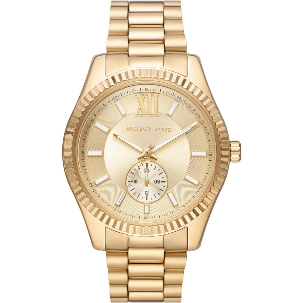 Michael Kors Lexington Men`s Watch Stainless Steel Bracelet Watch For Men All C Gold Multifunction